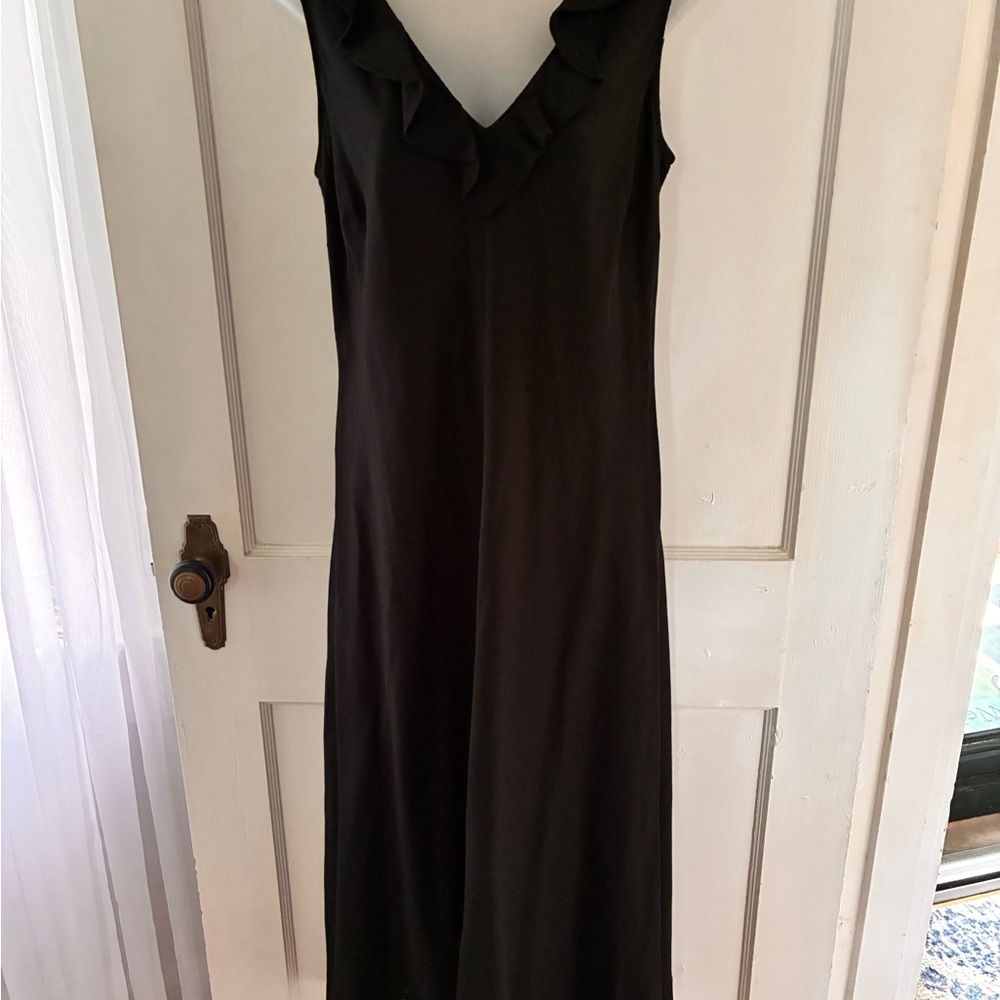 Linen blend Black Ruffled Maxi Dress